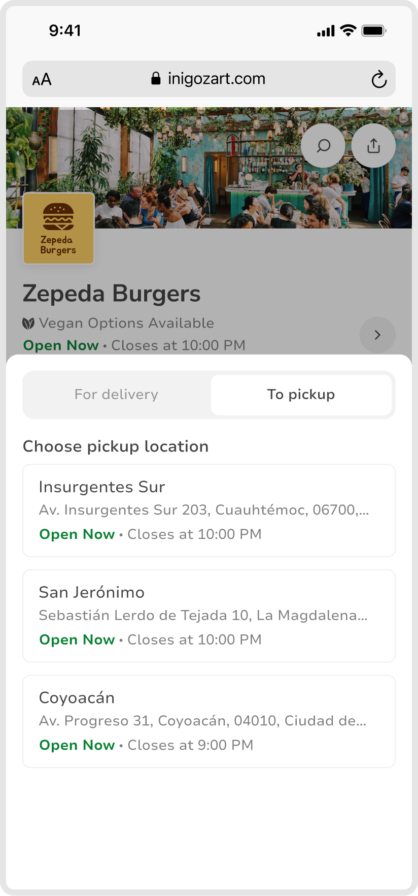 Pickup Location Selection